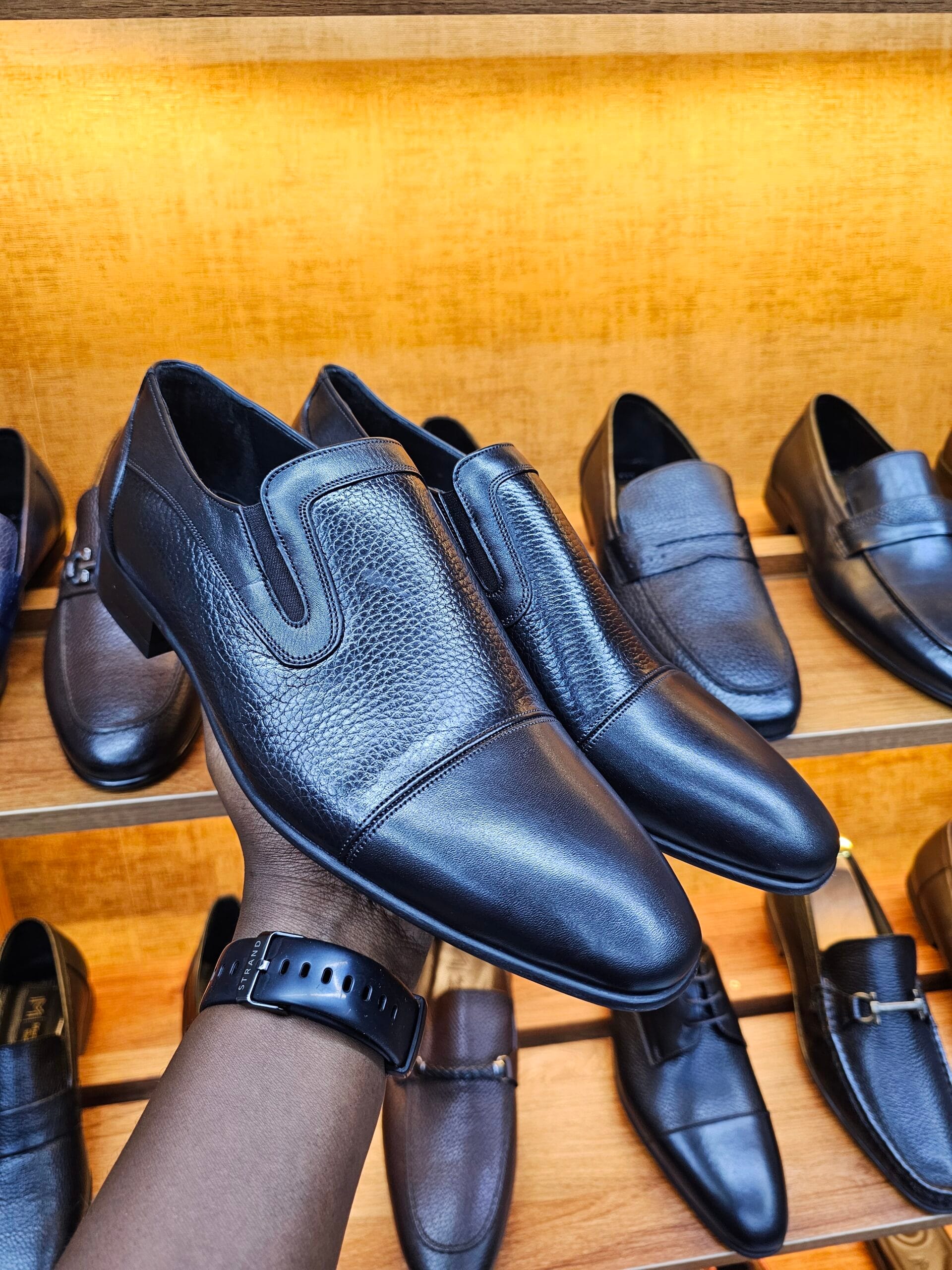 Infynite Black Textured Leather Slip-On Dress Shoes