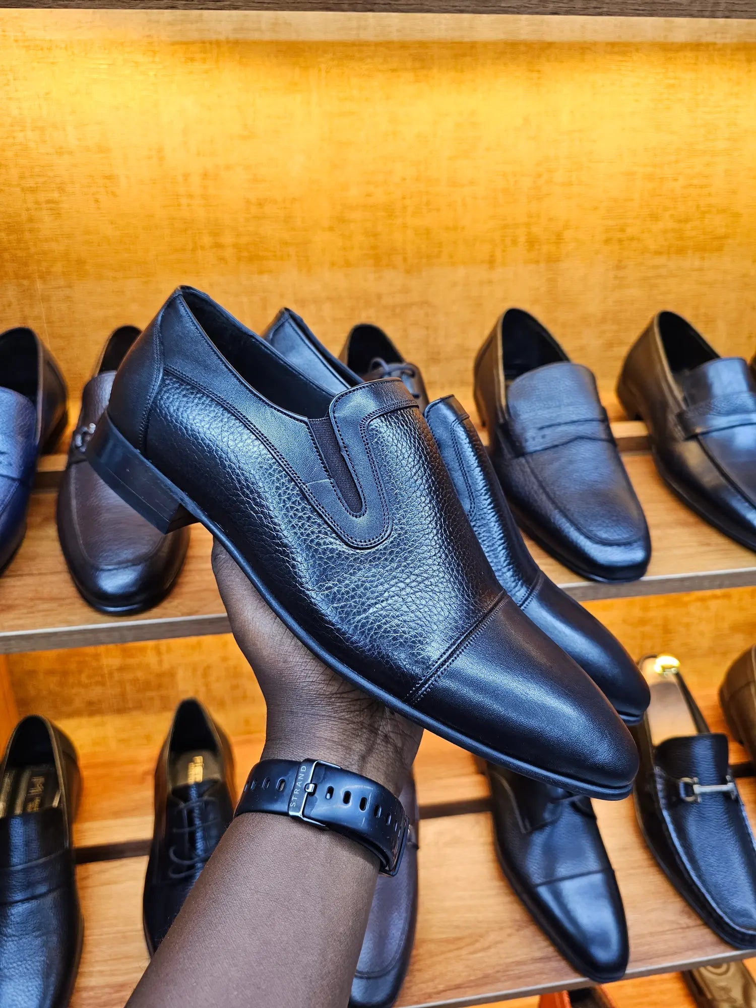 Infynite Black Textured Leather Slip-On Dress Shoes