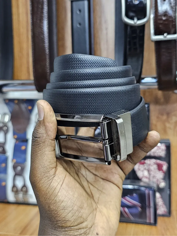 Infynite Executive Textured Leather Belt – Brushed Silver Buckle