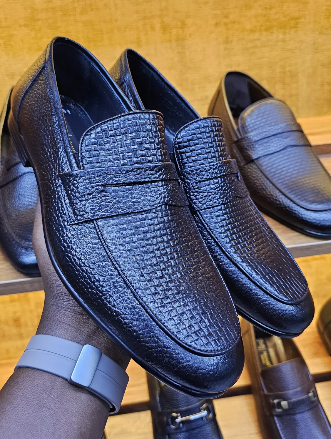 Infynite Premium Brown and black Textured Leather Loafers