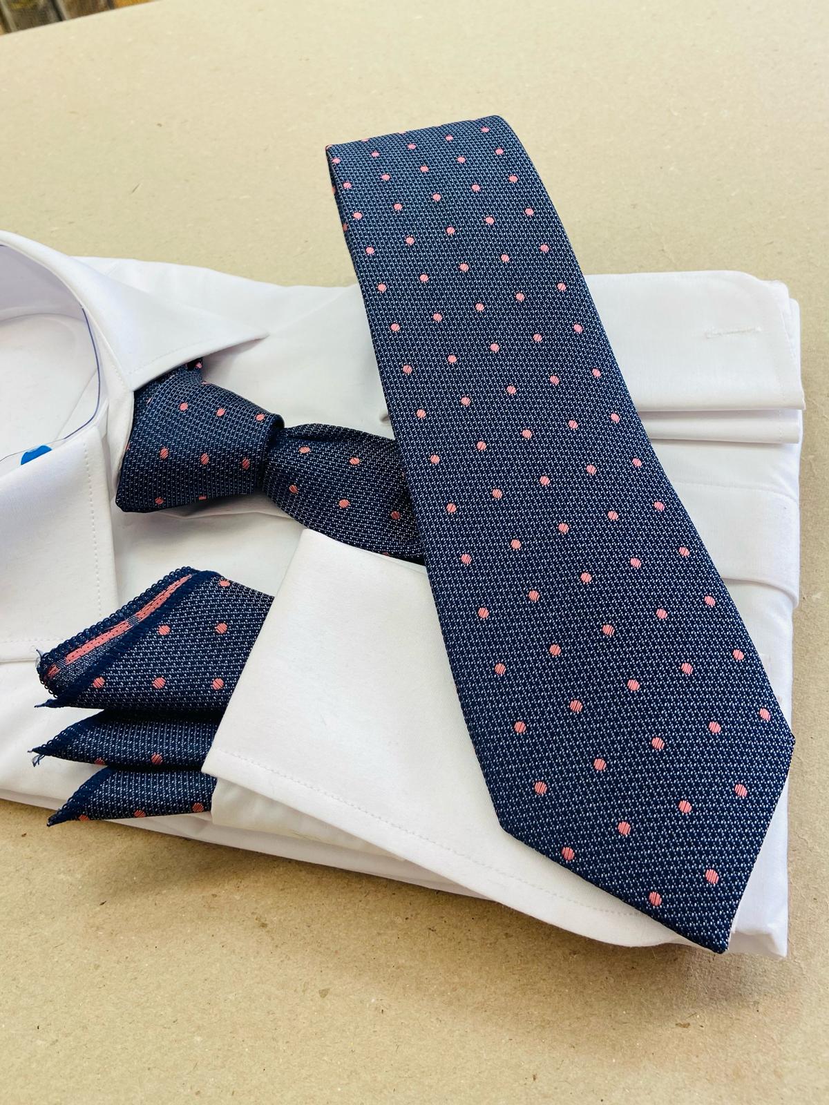 Navy Pink Polka Dot Necktie Set