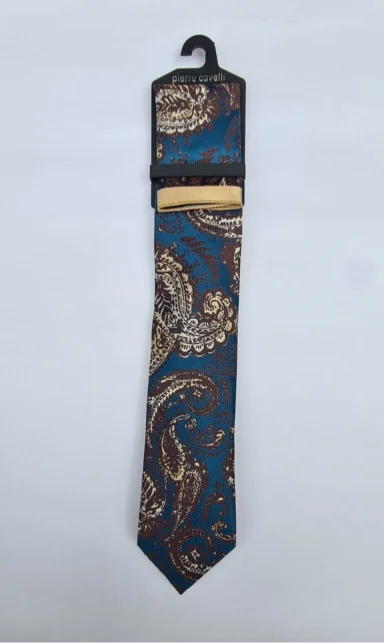 Pierre Cavelli Teal Paisley Necktie Set
