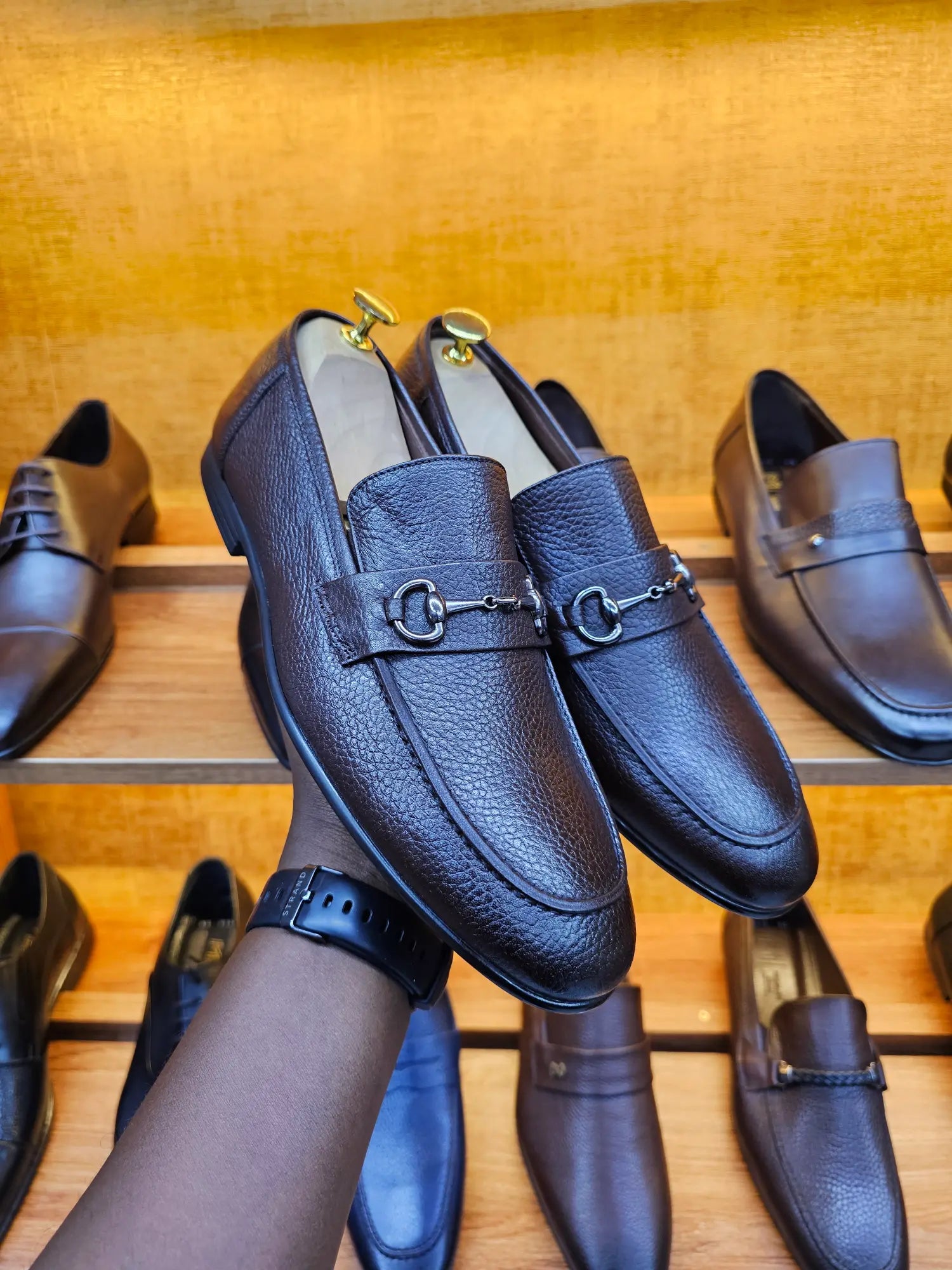 Black Leather Snaffle Trim Loafers