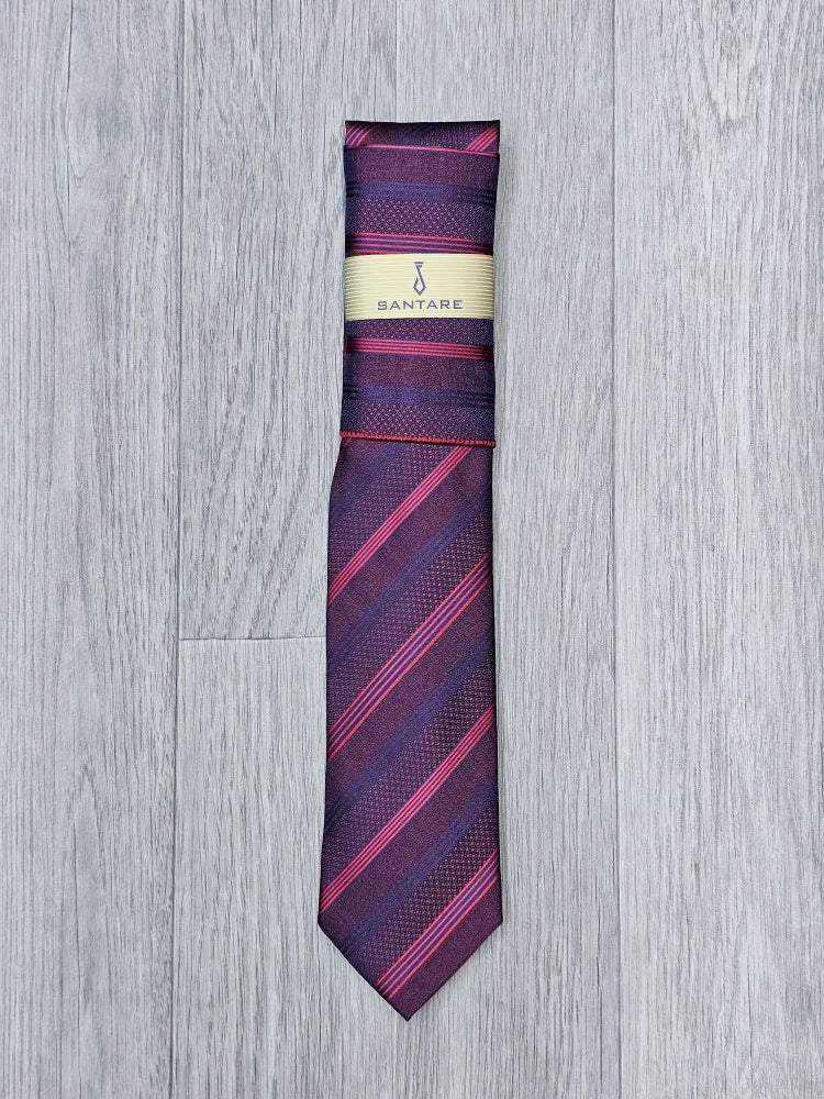 Santare Burgundy Striped Tie & Pocket Square Set