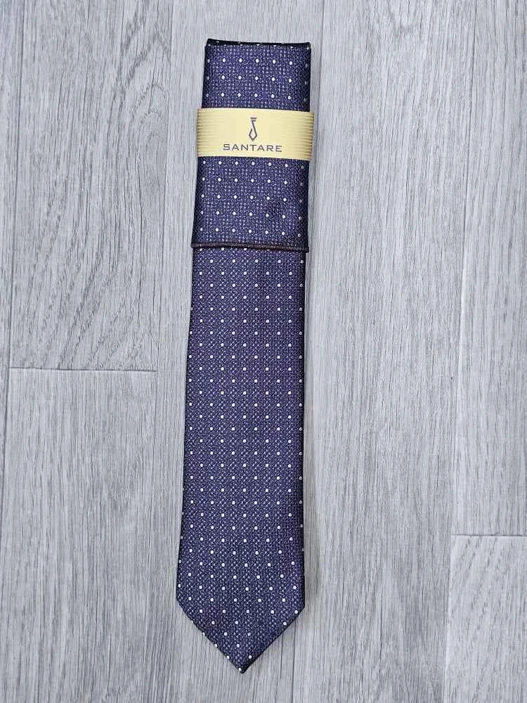 Santare Navy White Polka Dot Tie & Pocket Square Set