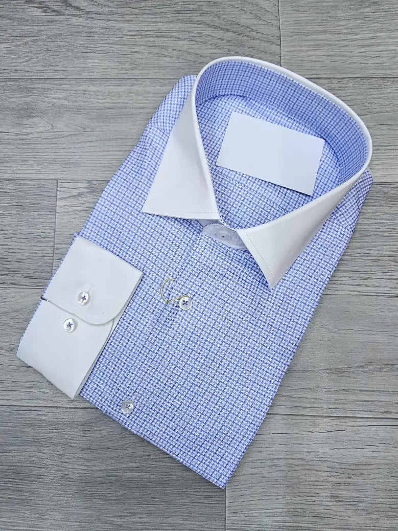 mens contrast collar dress shirt Blue Contrast Collar Dress Shirt - Executive Men's Shirt