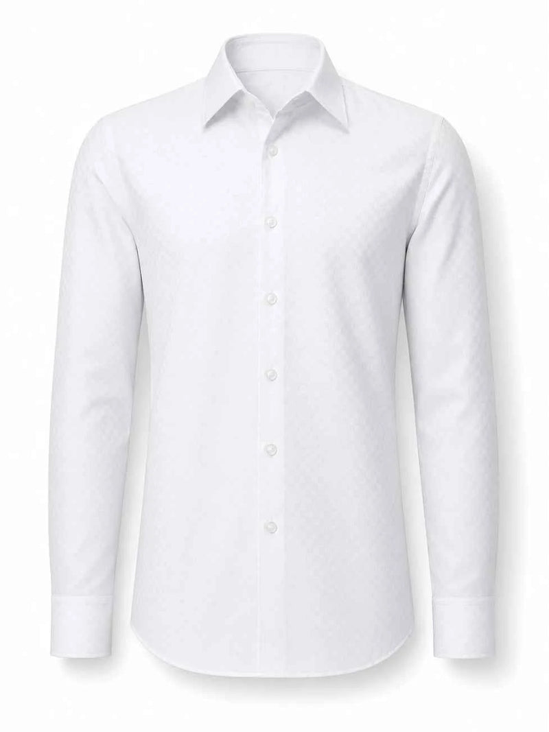Hang London White Checkered Textured Slim Fit Dress Shirt