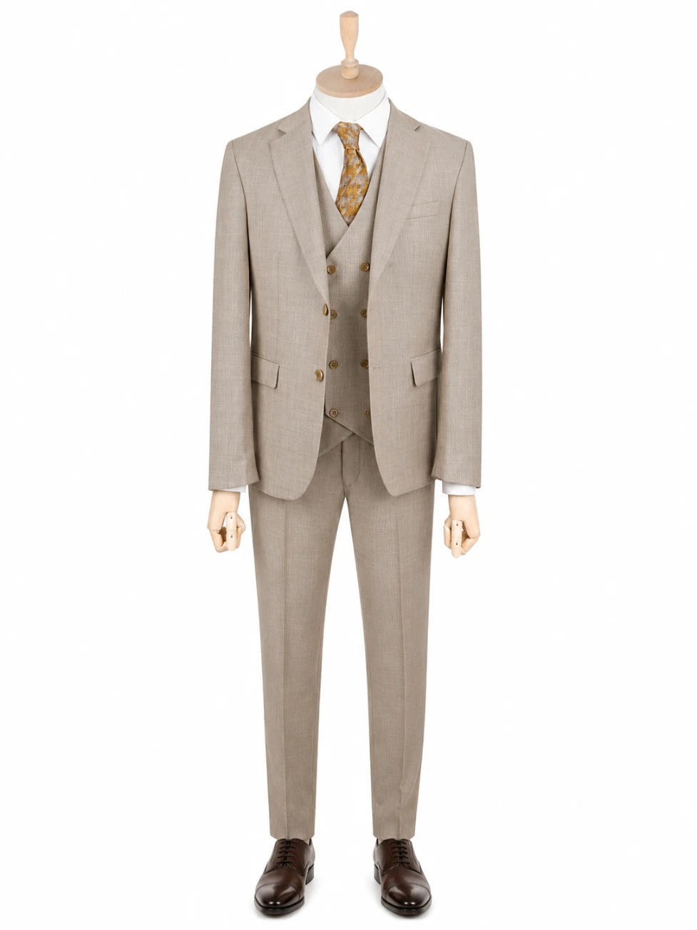 Stone Beige Three-Piece Men’s Suit