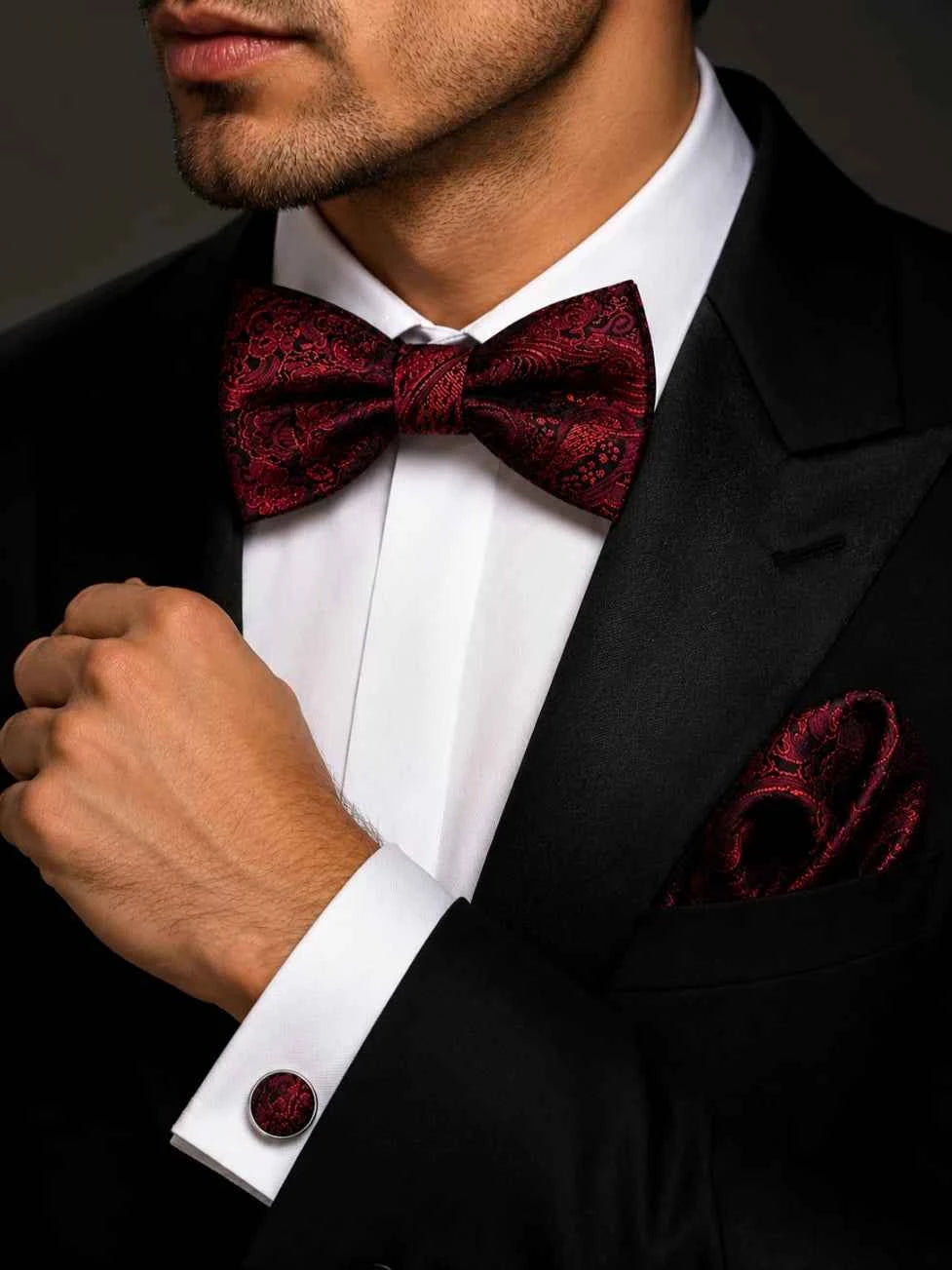 Navy Burgundy Striped Bow Tie Set