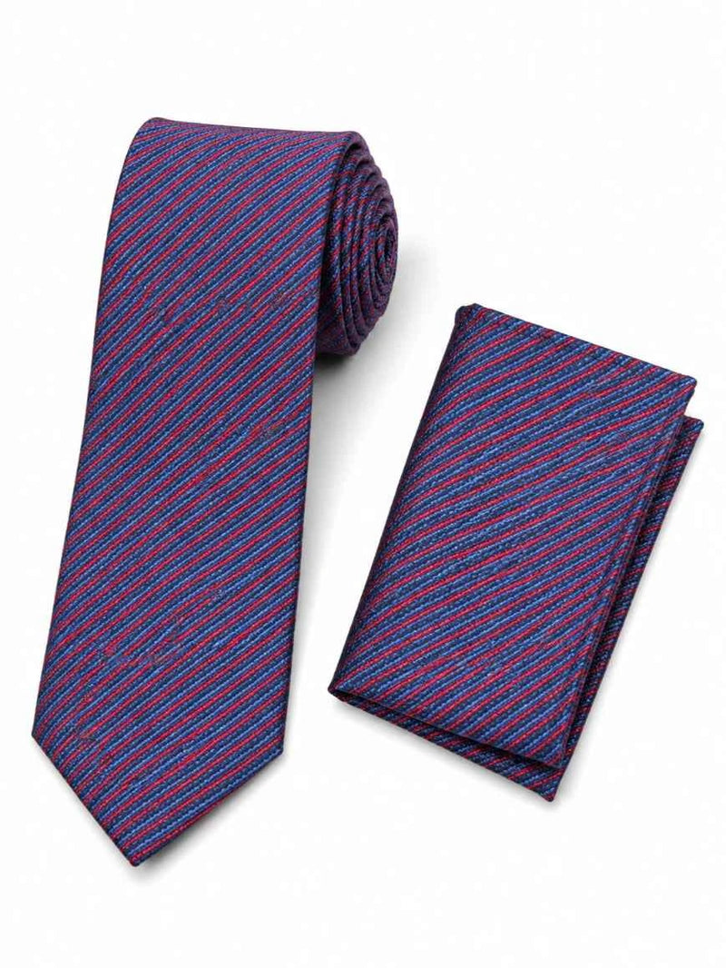 Navy & Magenta Dual Micro-Stripe Tie & Pocket Square Set
