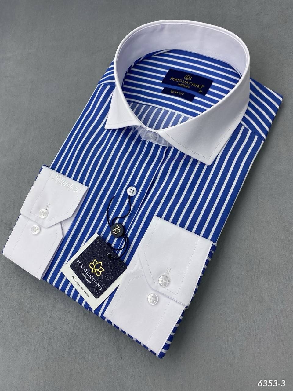 Infynite Contrast Collar Striped Dress Shirt