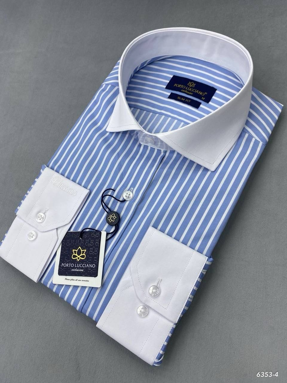 Infynite Contrast Collar Striped Dress Shirt