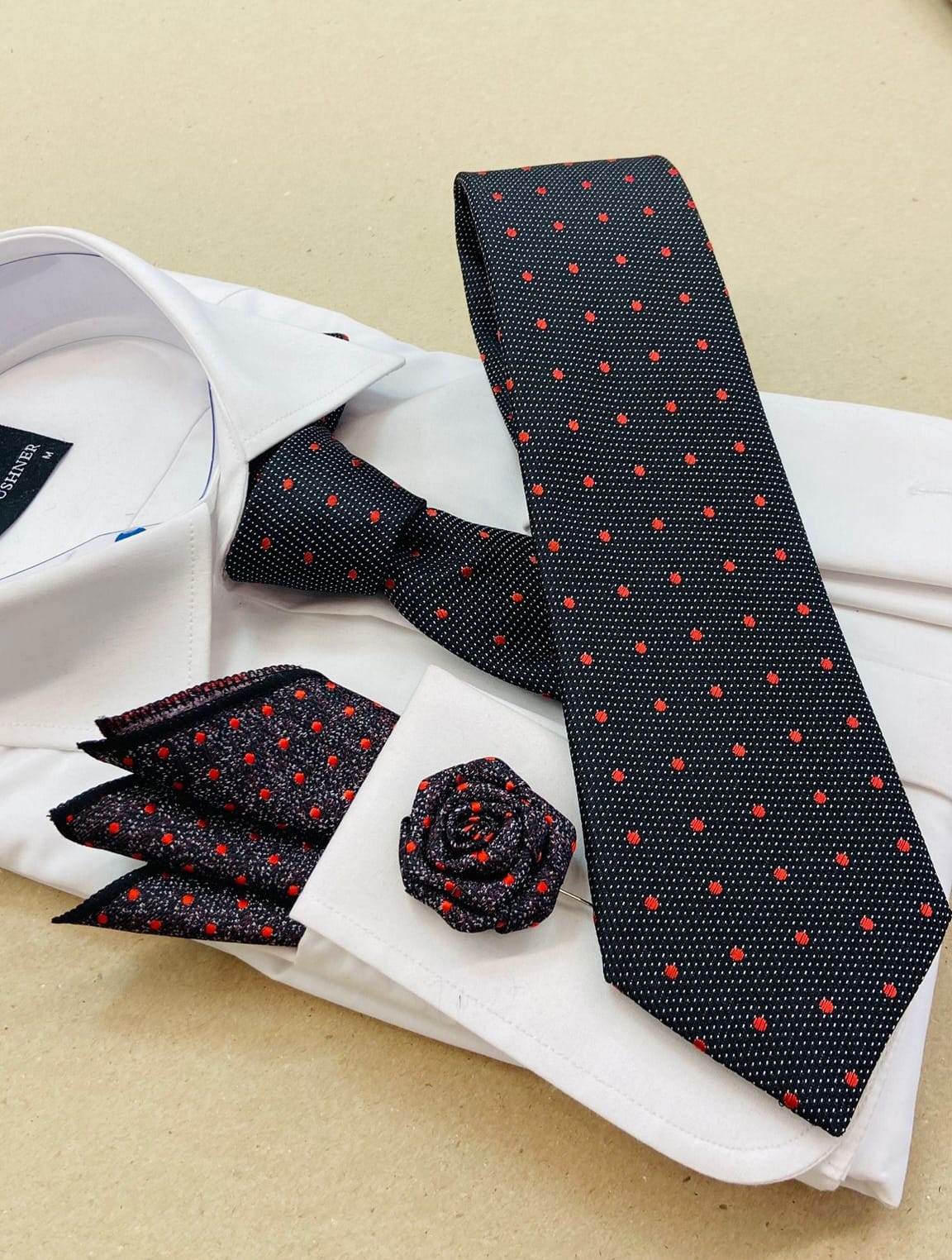 Infynite Black & Red Polka Necktie Set