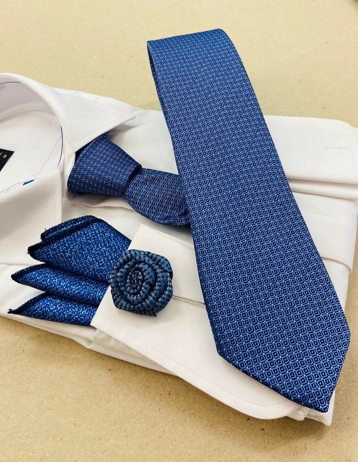 Infynite Sky-Blue Diamond Necktie Set