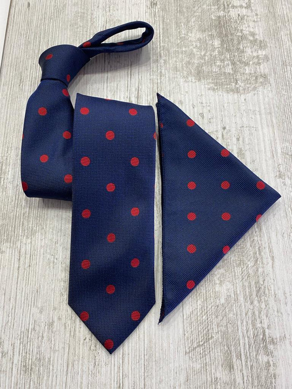 Infynite Polka Luxe Tie Set – Navy with Red Dots