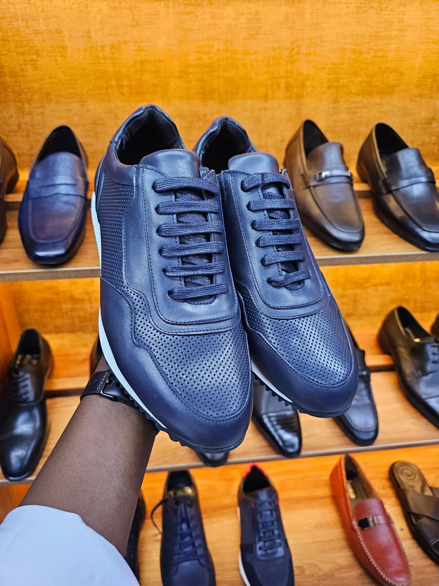 Infynite Navy Perforated Leather Sneakers