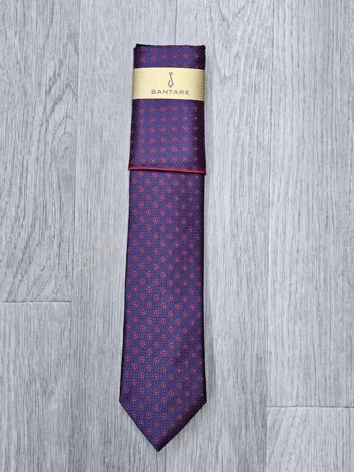 Santare Burgundy Red Geometric Tie & Pocket Square Set