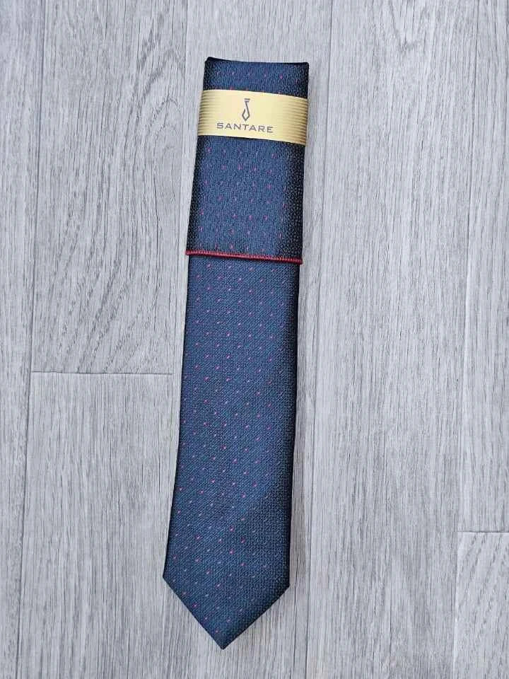Santare Charcoal Red Dot Tie & Pocket Square Set