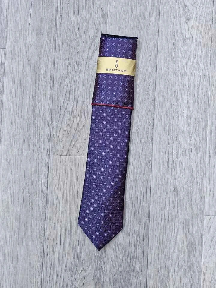 Santare Purple Geometric Tie & Pocket Square Set