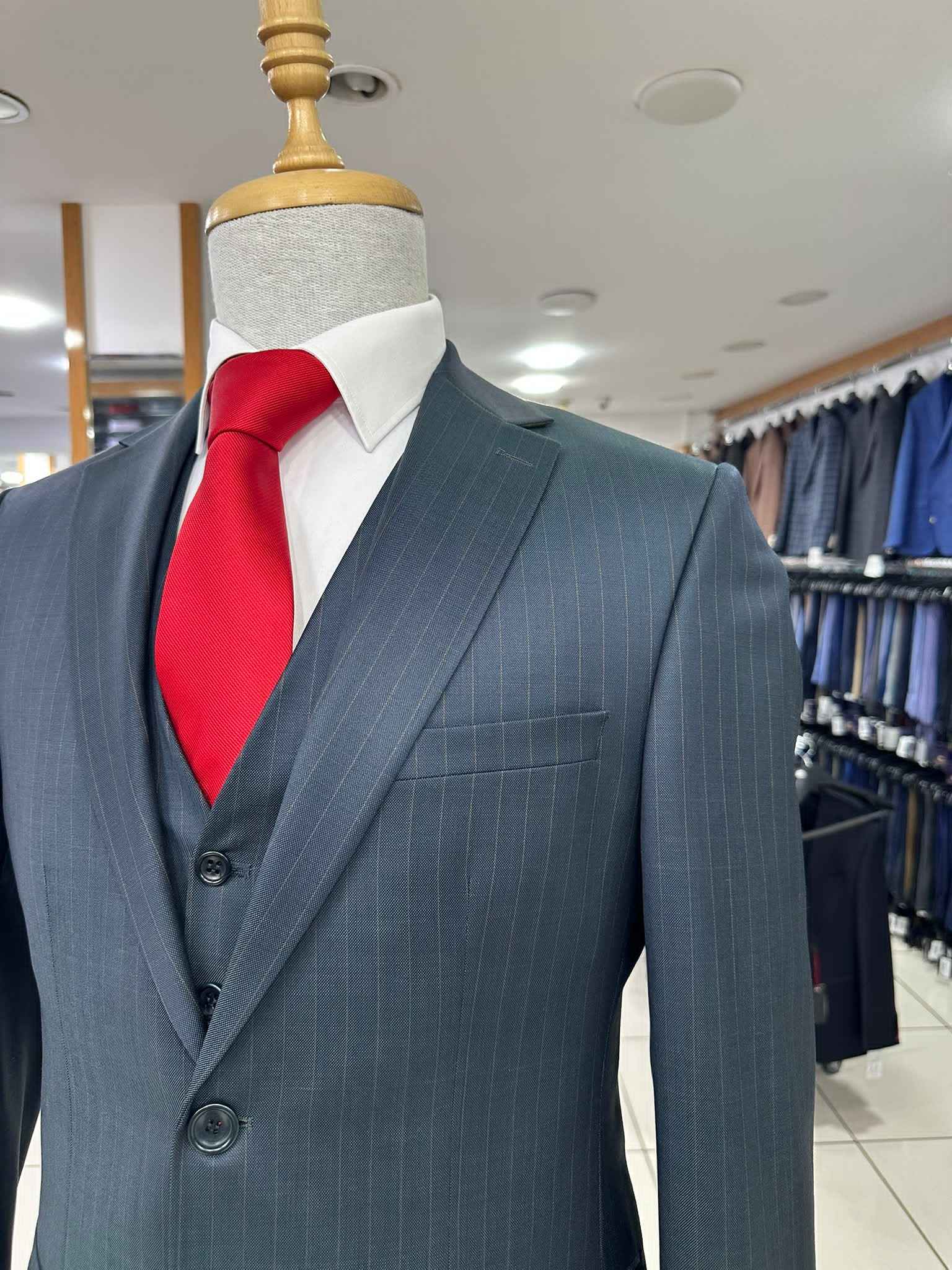 Teddy Berry London Dark Teal Pinstripe 3-Piece Suit (On Order)