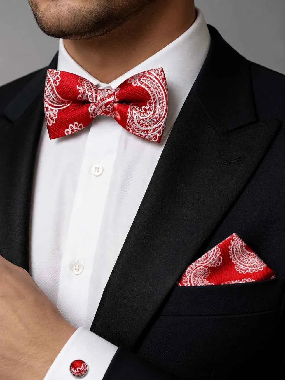Red Paisley Bow Tie Set
