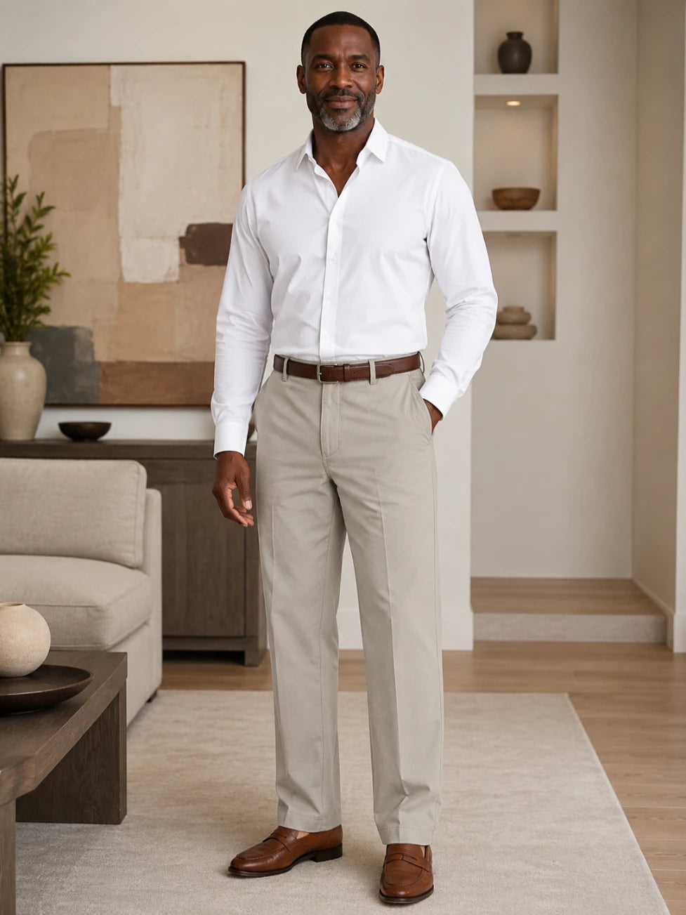 Infynite Beige Chino Pants – premium men's menswear > pants > chinos – view 2