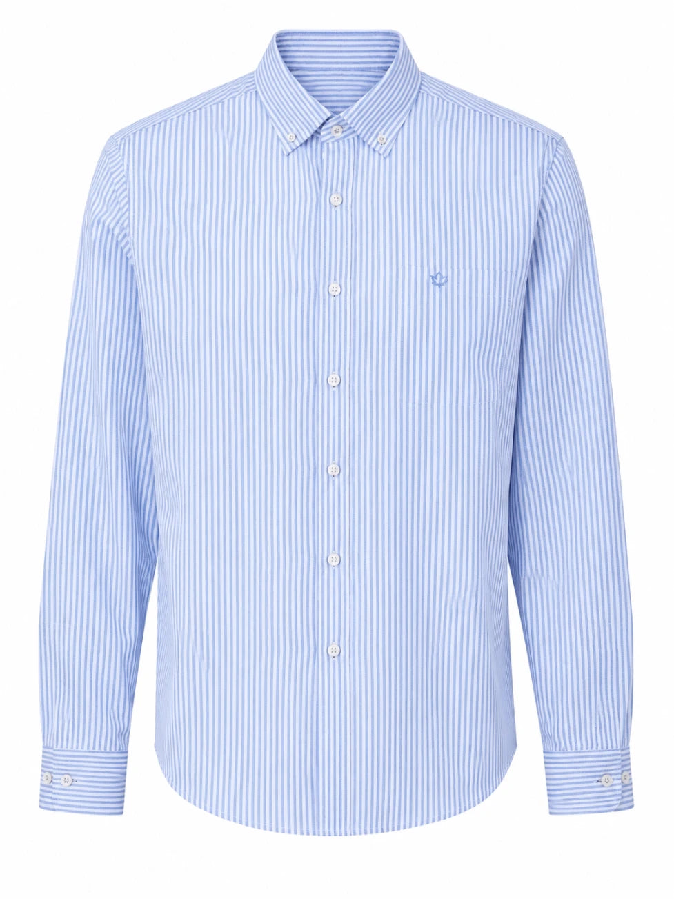 Blue and white striped shirt on a white background