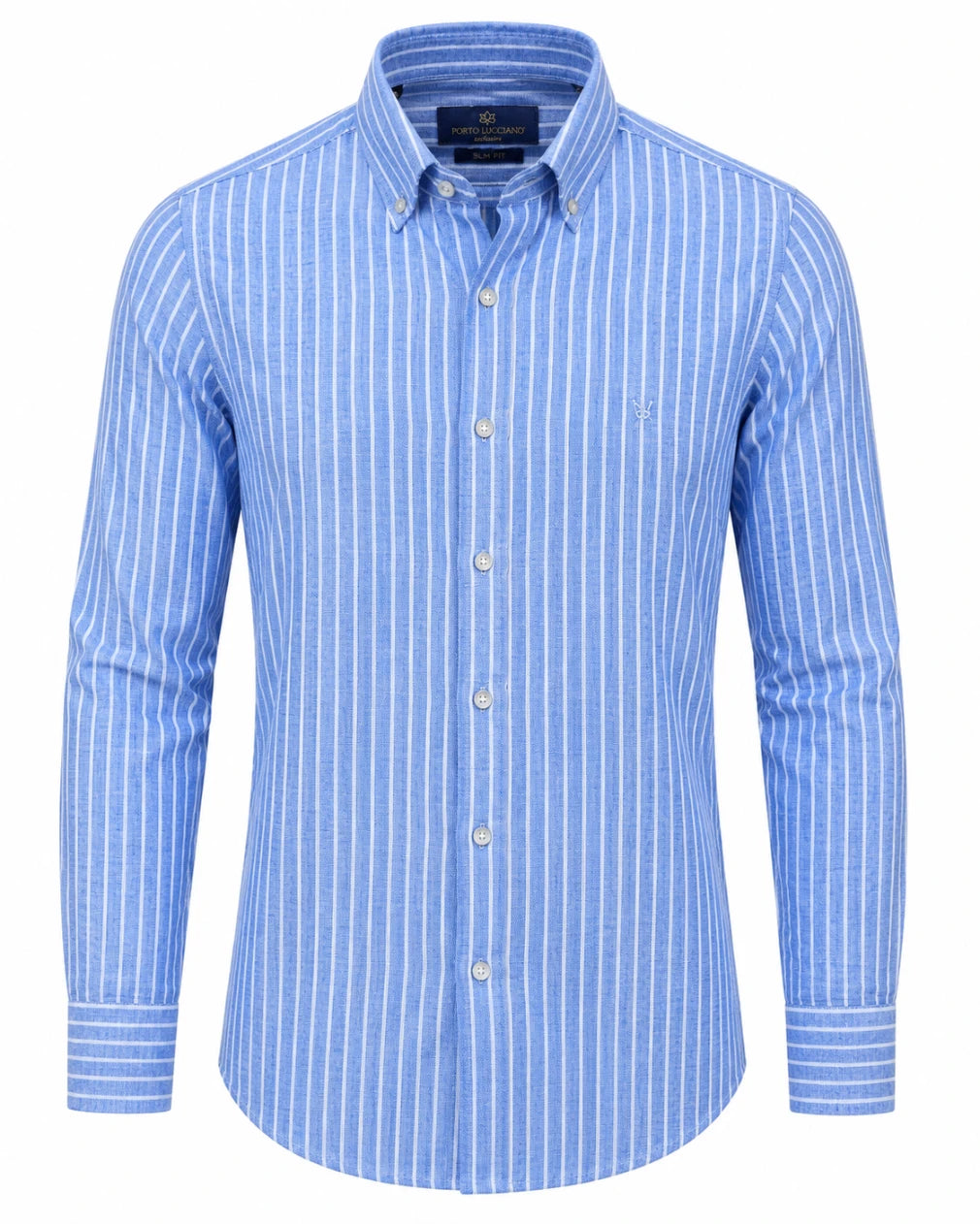 Blue striped shirt on a white background