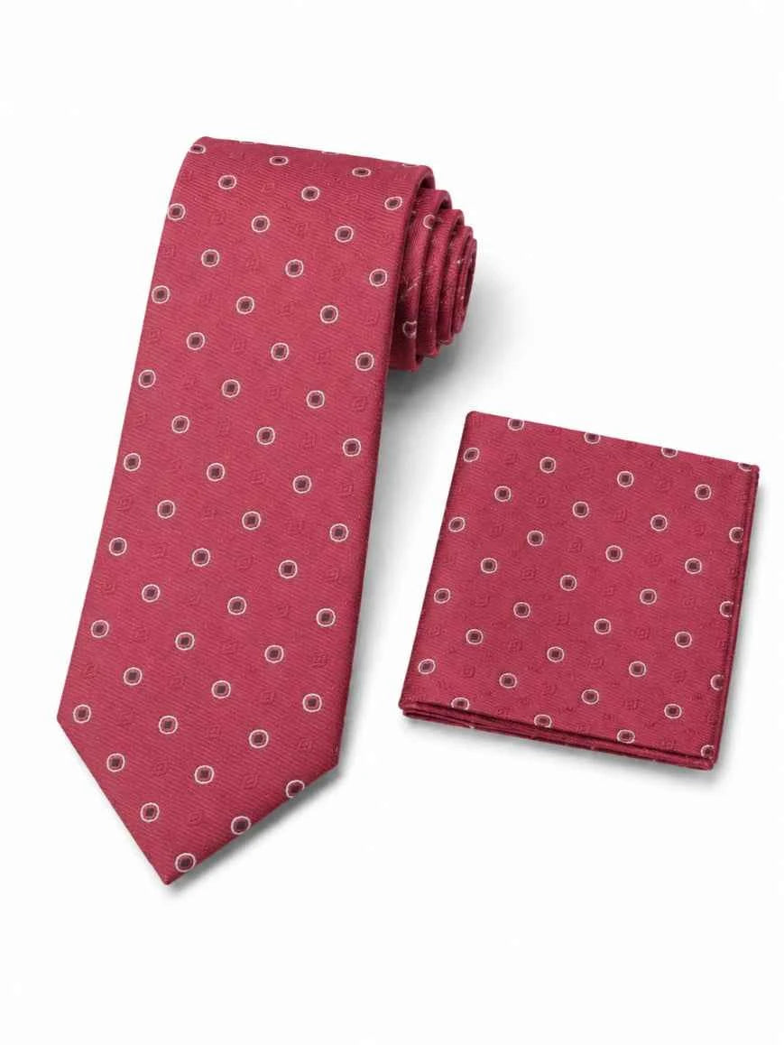 Burgundy Circle Dot Tie & Pocket Square Set