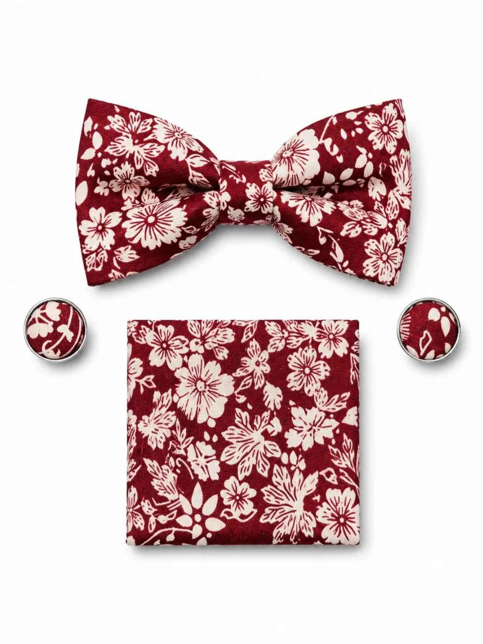 Burgundy Cream Floral Bow Tie Set