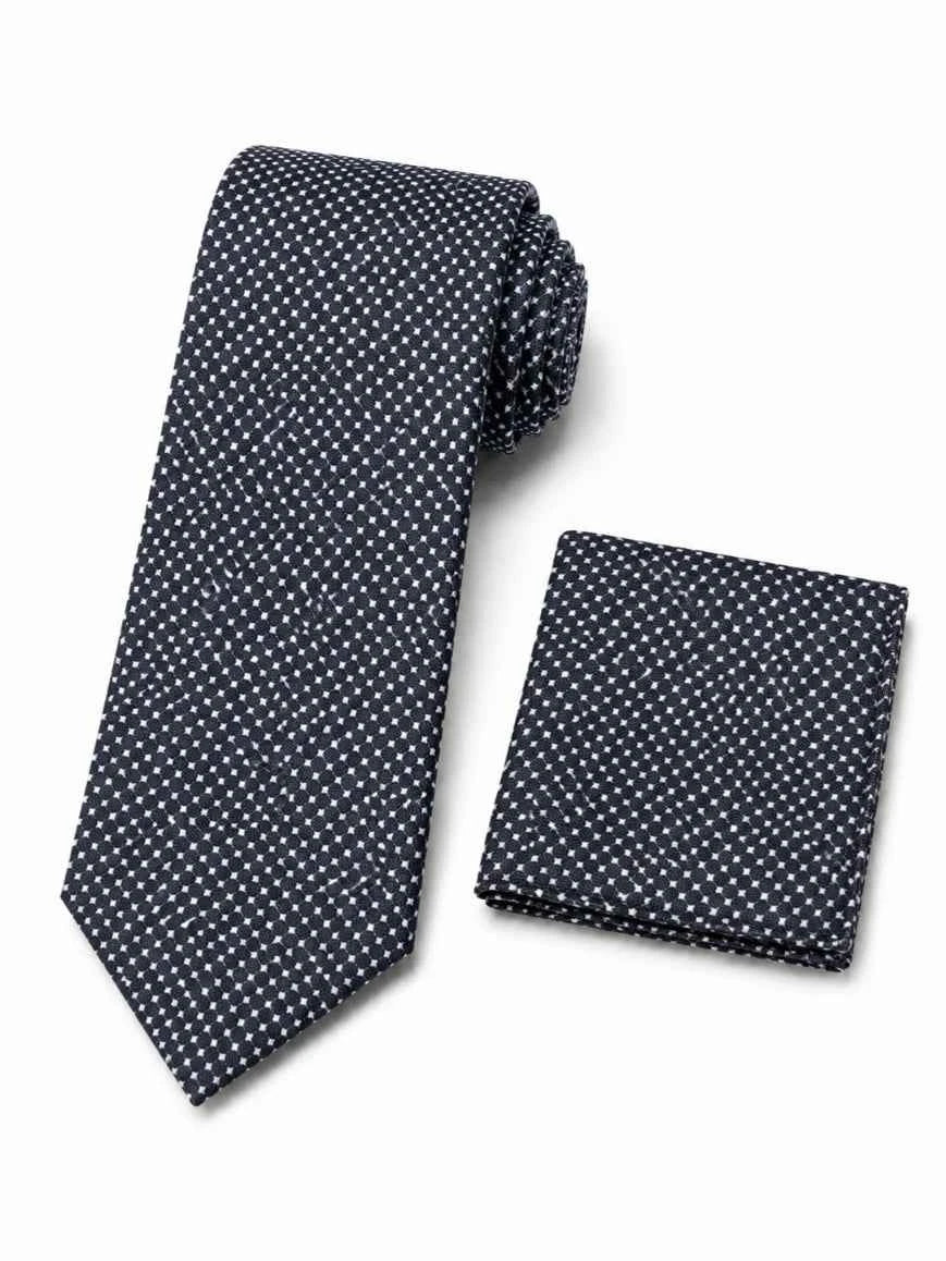 Charcoal Black Micro Cross-Dot Tie & Pocket Square Set
