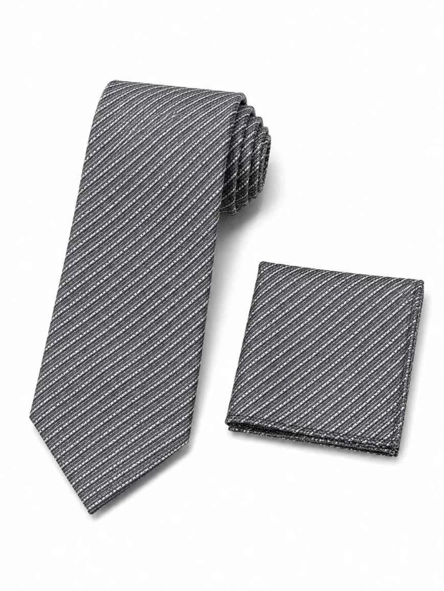 Charcoal Grey Fine Diagonal Pin-Stripe Tie & Pocket Square Set