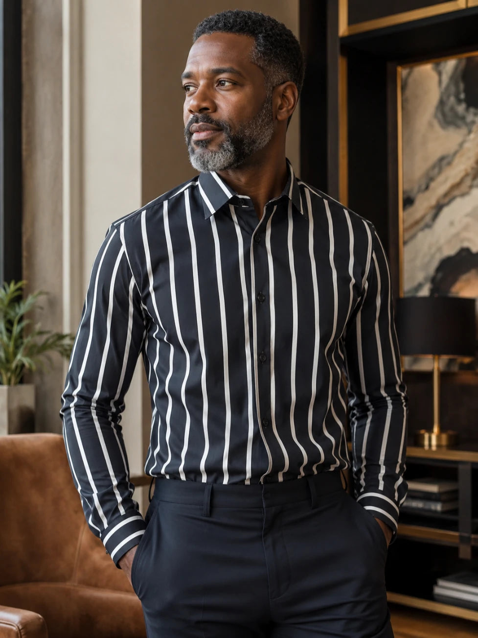 Infynite Cordone Navy Blue and Red Striped Shirt – premium men's menswear > shirts – view 5
