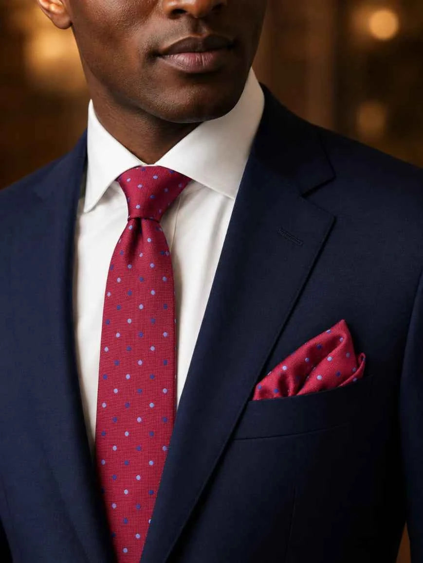Crimson Red Dual Polka Dot Tie & Pocket Square Set