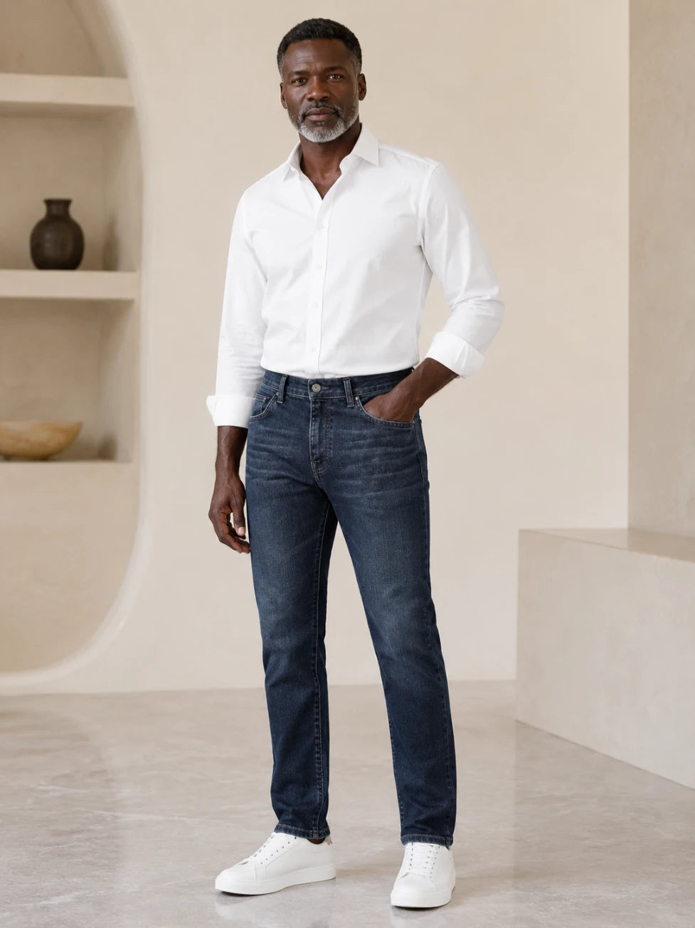 Infynite Dark Blue Stretch Denim Jeans – premium men's menswear > pants > jeans – view 2