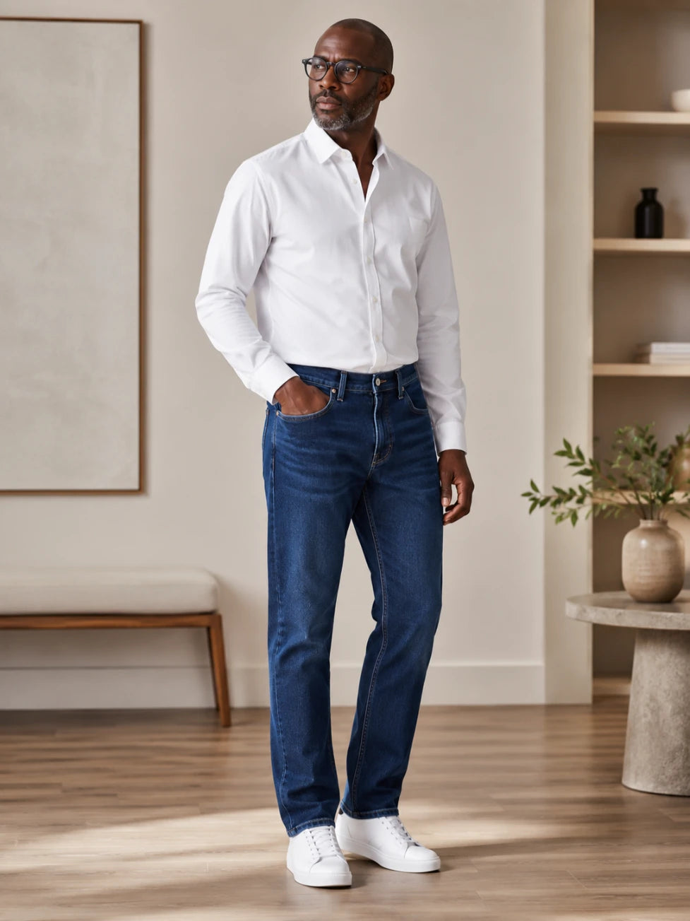 Infynite Dark Indigo Slim Fit Jeans – premium men's menswear > pants > jeans – view 2