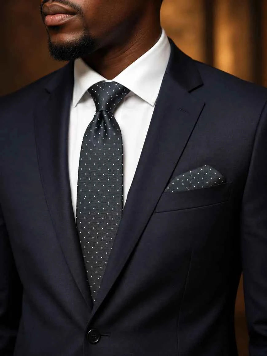 Dark Olive Green & White Micro Star-Dot Tie & Pocket Square Set
