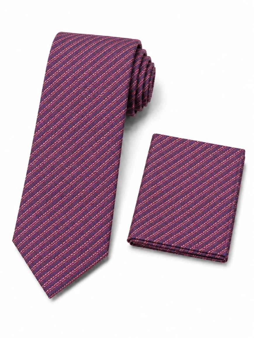 Deep Plum & Rose Pink Tonal Micro-Stripe Tie & Pocket Square Set