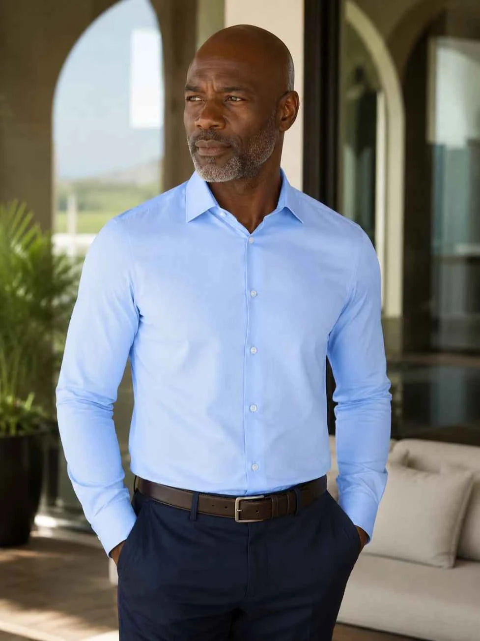 Hang London Light Blue Slim Fit Dress Shirt