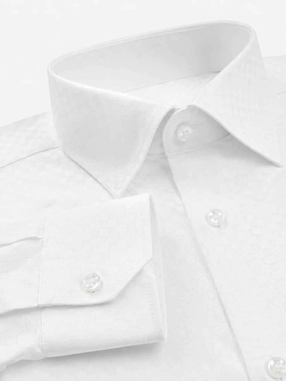 Hang London White Checkered Textured Slim Fit Dress Shirt