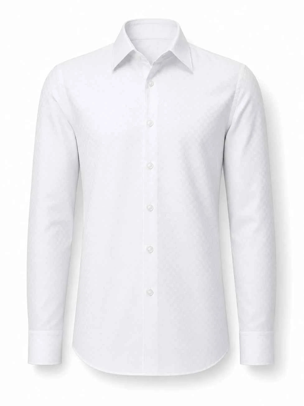 Hang London White Checkered Textured Slim Fit Dress Shirt