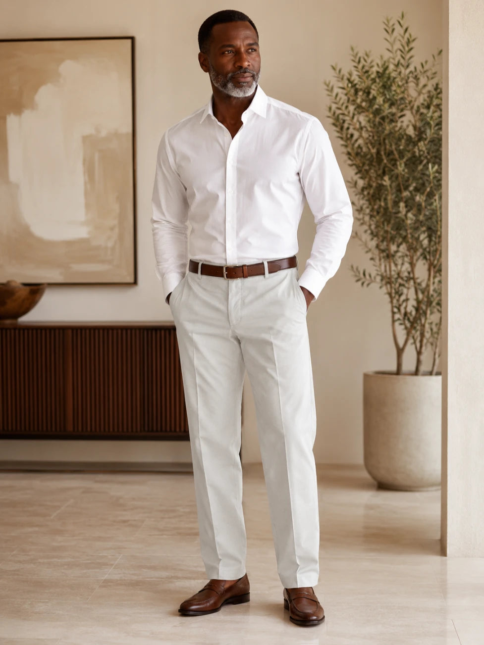 Infynite Light Beige (Cream) Chino Pants – premium men's menswear > pants > chinos – view 2
