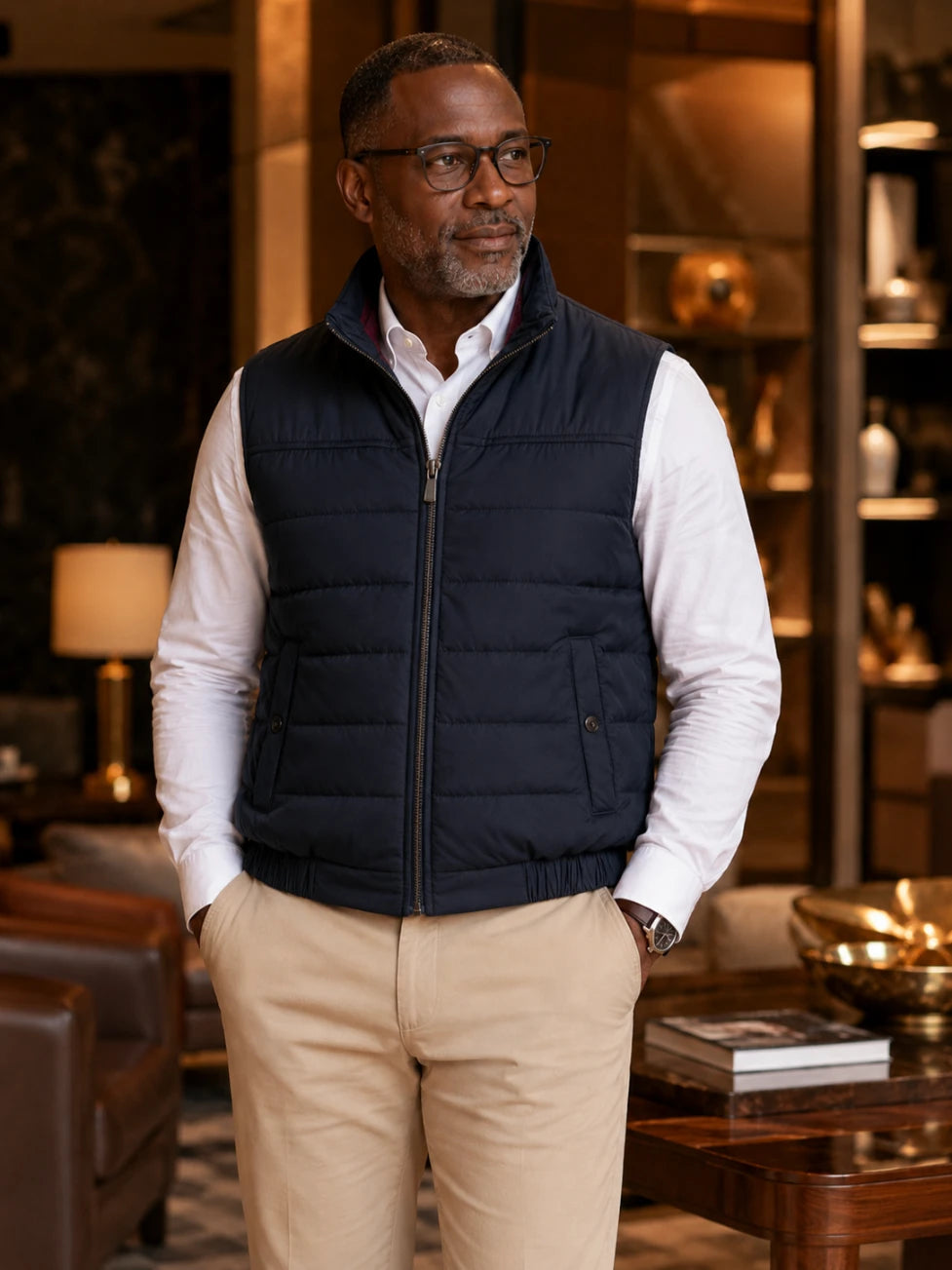 men's insulated vest/half jacket in navy blue