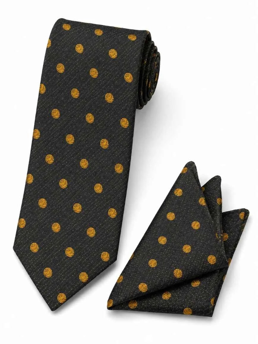 Midnight Black & Gold Polka Dot Tie & Pocket Square Set