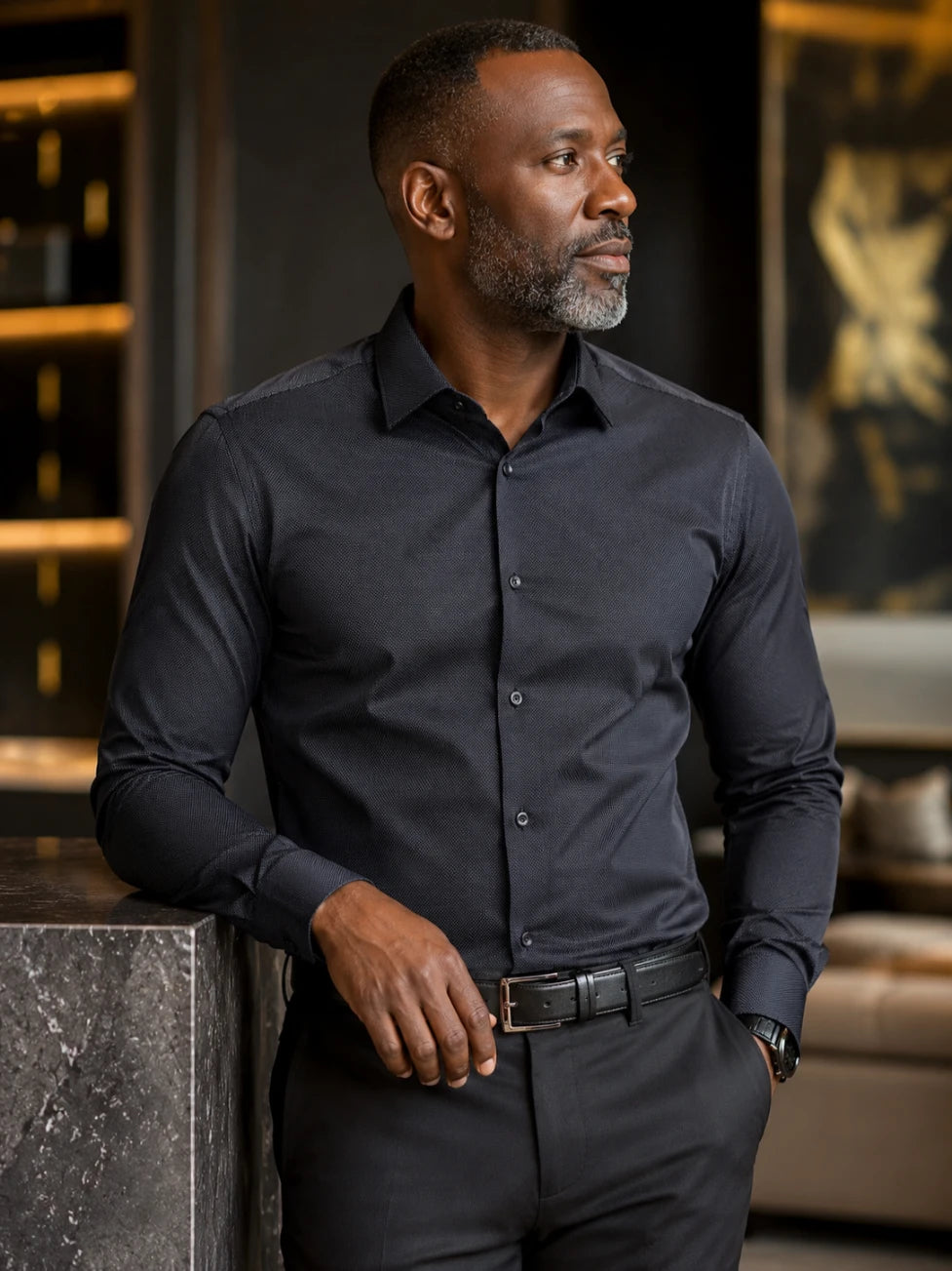 Infynite Oxford Texture Slim Fit Dress Shirt – premium men's menswear > shirts – view 2