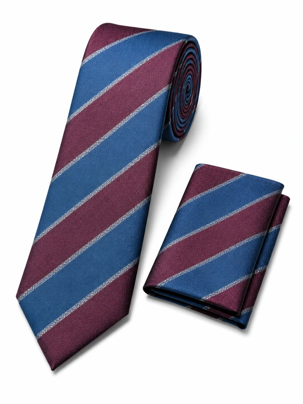 Infynite Pierre Cavelli Blue Maroon Striped Necktie Set – premium men's menswear > accessories > ties