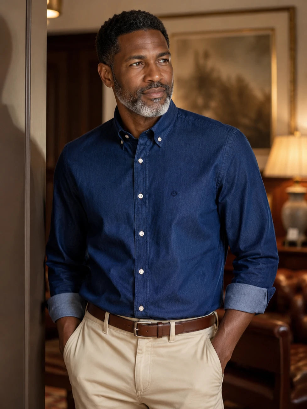 Infynite Porto Lucciano Exclusive: Indigo Chambray-Denim Slim Fit Shirt – premium men's menswear > shirts – view 2