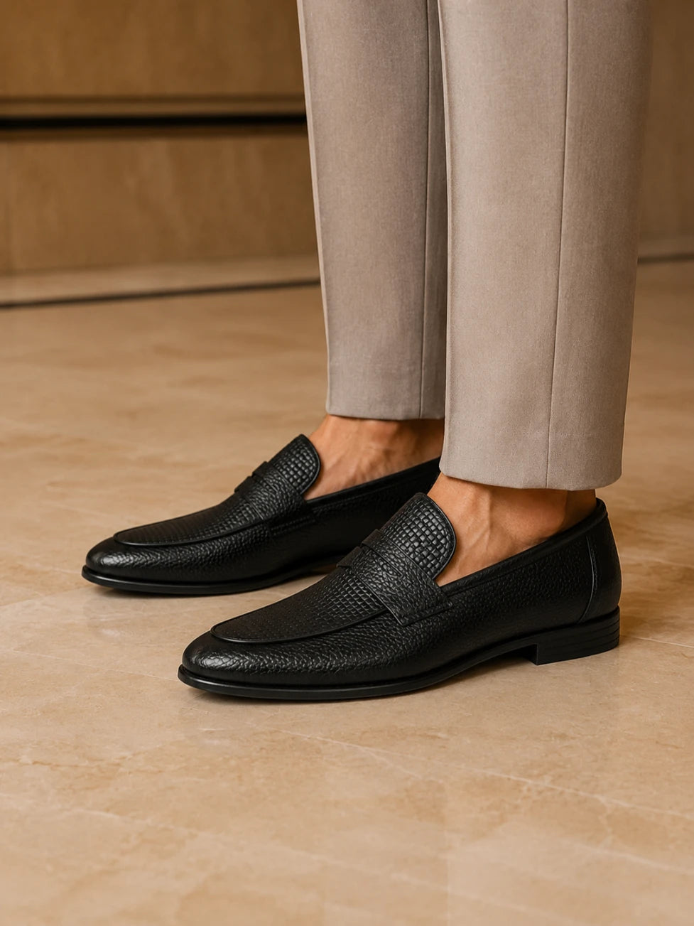 Infynite Premium Brown and black Textured Leather Loafers – premium men's menswear > shoes > loafers – view 4
