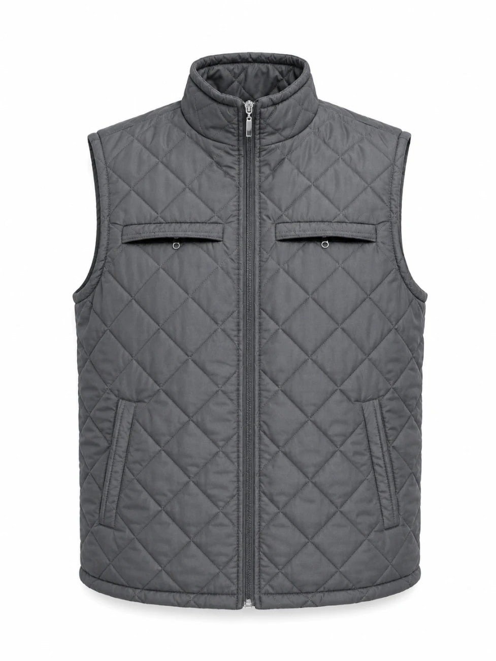 Quilted gray vest on a white background