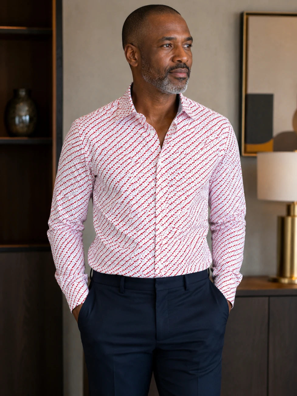 Infynite Red & White Geometric Print Shirt – premium men's menswear > shirts – view 2